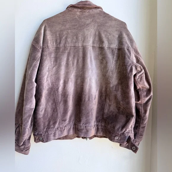 Free People Mauve Velvet Trucker Bomber Jacket Dusty Rose Oversized womens SZ XS - Picture 8 of 16